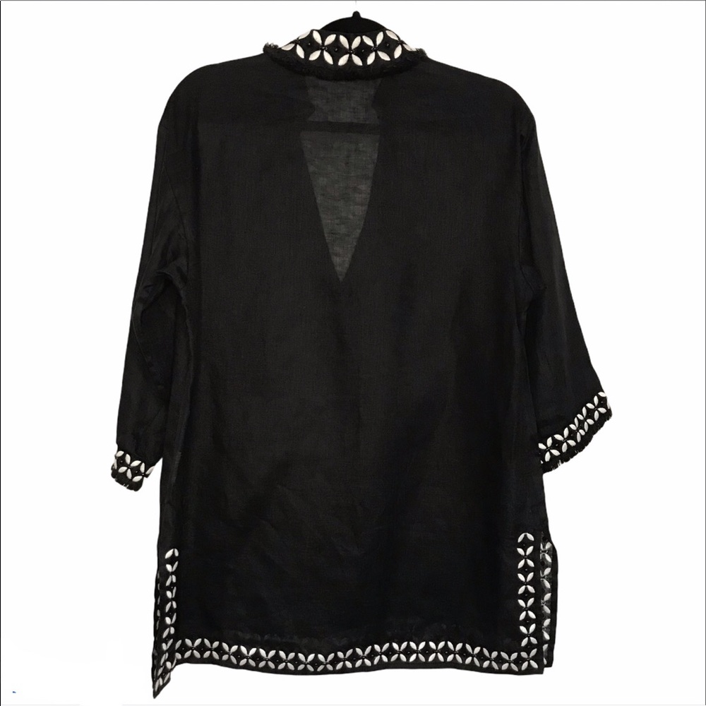Tory Burch black embellished linen tunic - Picture 2 of 5